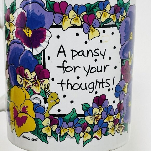 Vintage 1994 Suzy Zoo Mug Pansy For Thoughts Women Garden Gardener Flower Spring - Picture 5 of 11